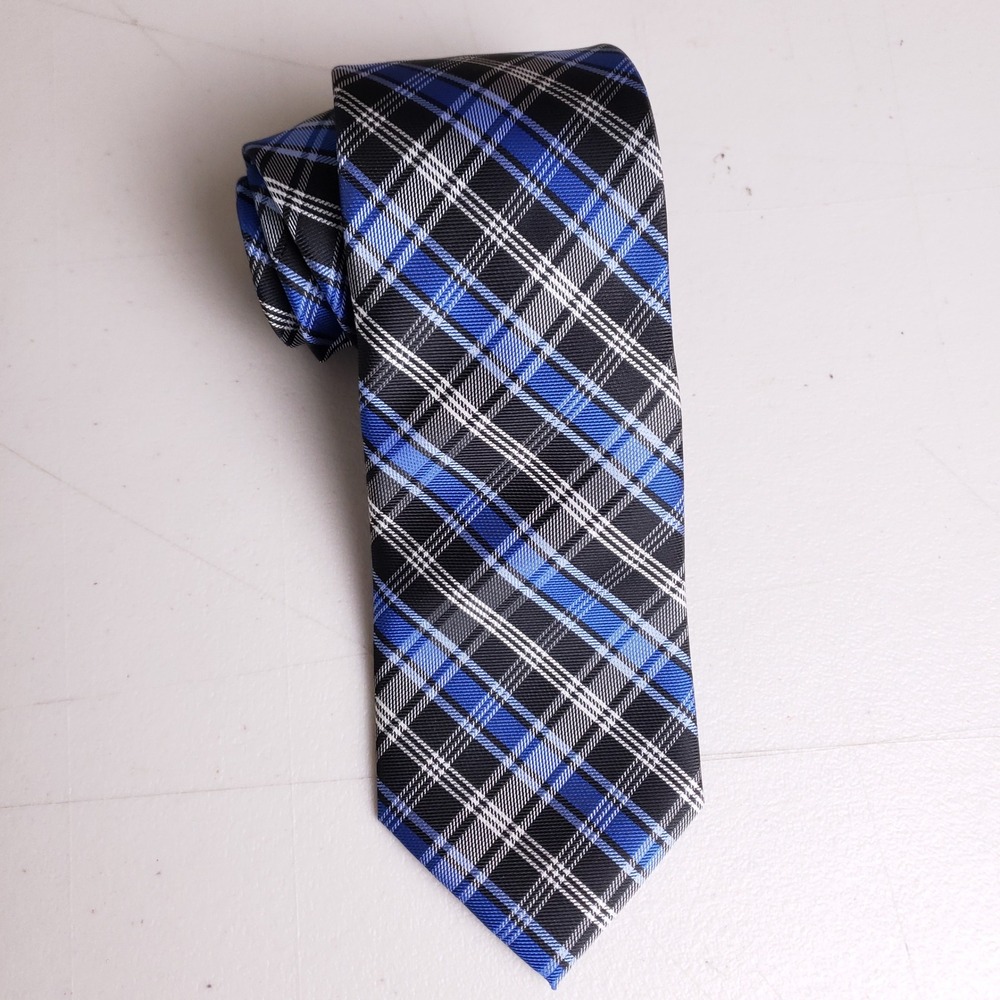 U.S. Polo Assn. Tie Mens Blue Black Plaid Polyester Business‎ Career Gingham